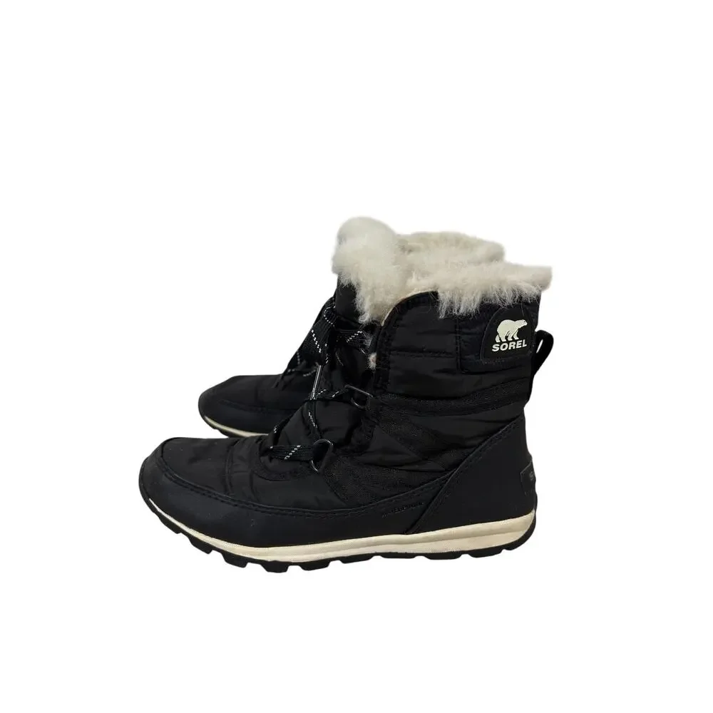 Sorel Boots Womens 6.5 Black Whitney Short Lace Winter Waterproof Insulated Fur